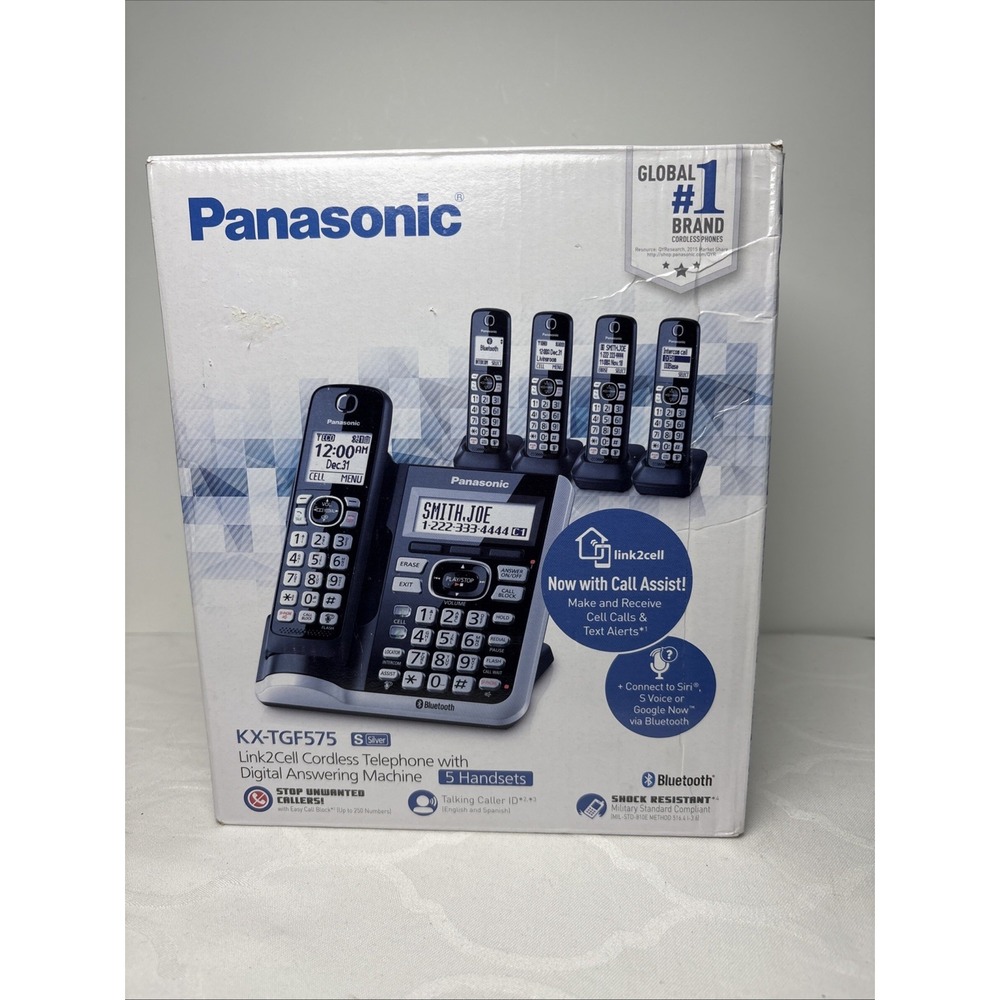 Panasonic KX-TGF575S Link2cell Bluetooth 5-Handset Cordless Phone New